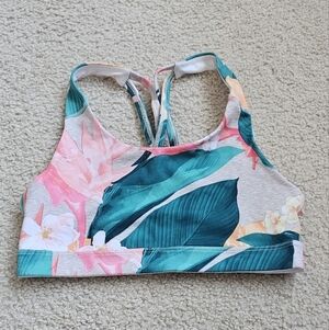 🌈 Old Navy Active Tropical floral Medium Support Strappy Sports Bra Size Small
